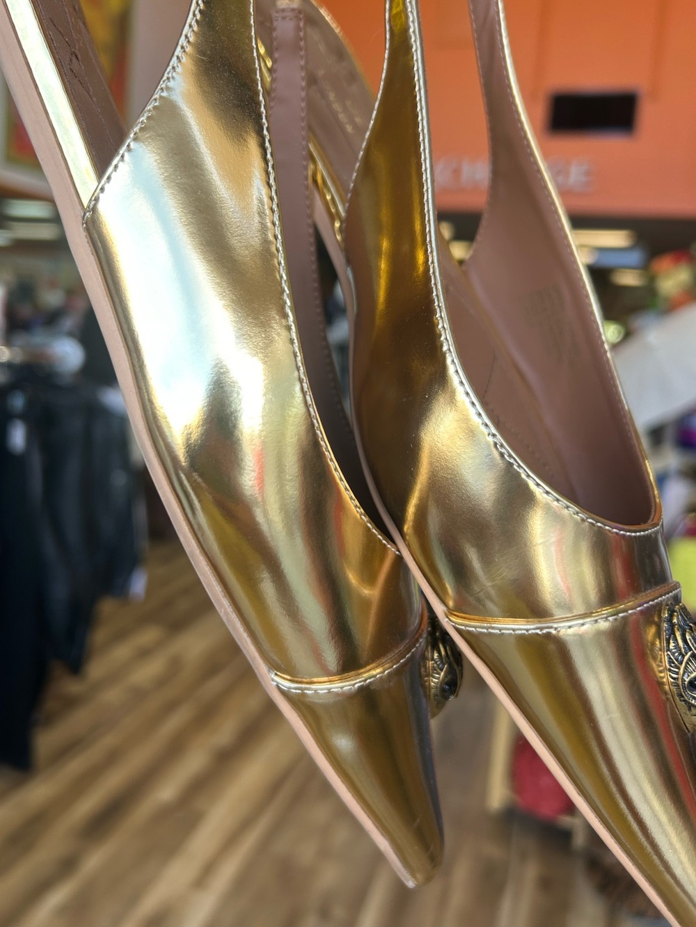 Kurt Geiger The Belgravia Slingback Flat in Gold Patent Leather - Picture 8 of 9